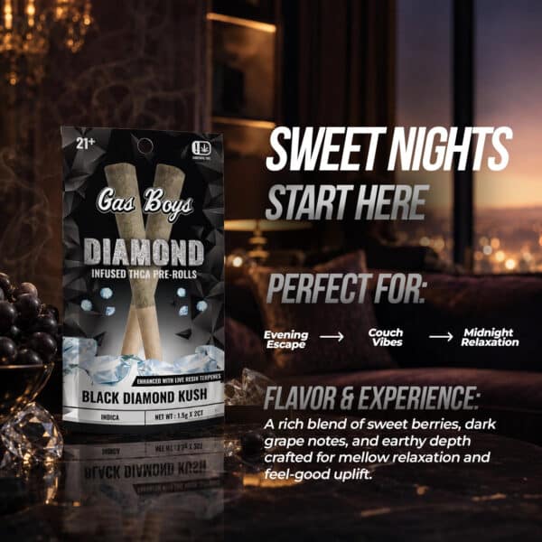 Gas Boys Black Diamond Kush Diamond Infused Pre-rolls – 2ct Pouch