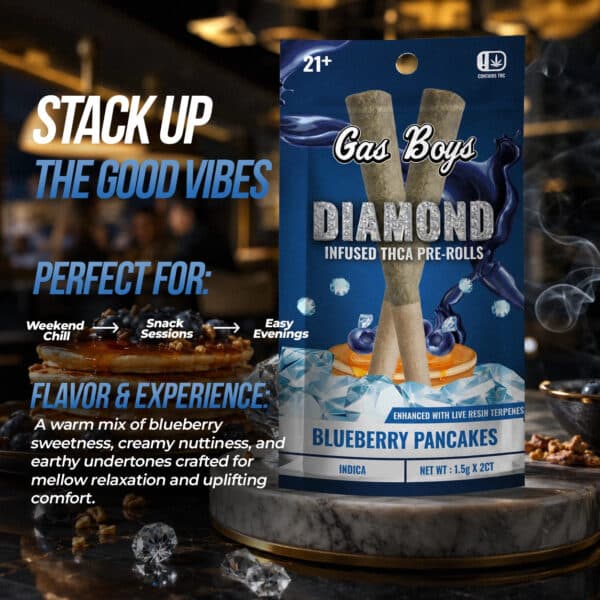 Gas Boys Blueberry Pancakes Diamond Infused Pre-rolls – 2ct