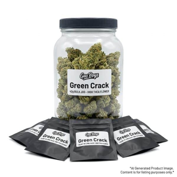Gas Boys Green Crack THCA Flower – 42g Jug with 1.5g Pouches