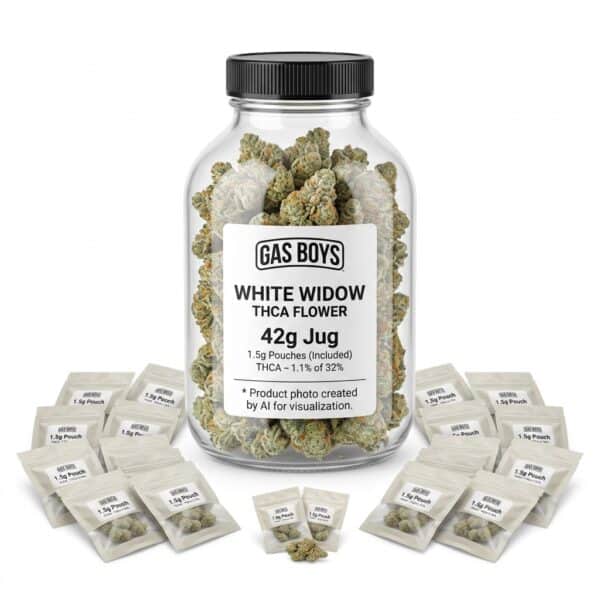 Gas Boys White Widow THCA Flower – 42g Jug with 1.5g Pouches