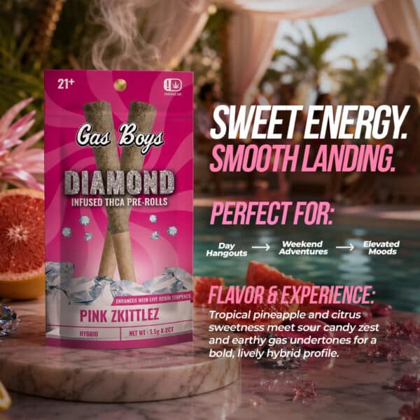 Gas Boys Pink Zkittlez Diamond Infused Pre-rolls – 2 Pack