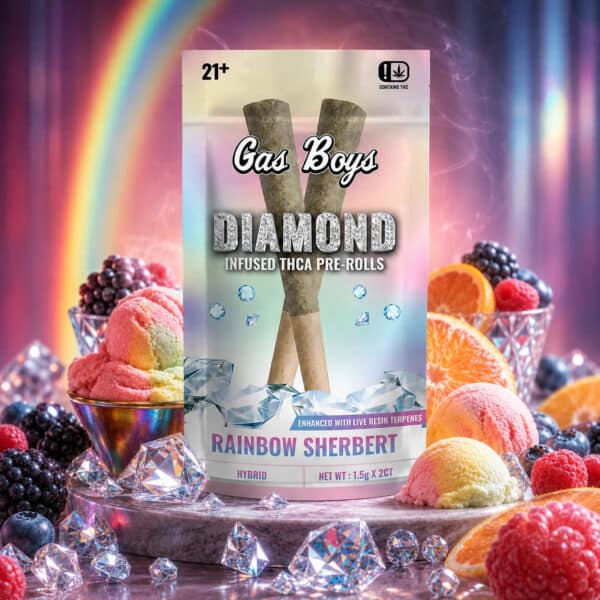 Gas Boys Diamond Infused Pre-rolls – Rainbow Sherbert Hybrid 1.5g 2ct