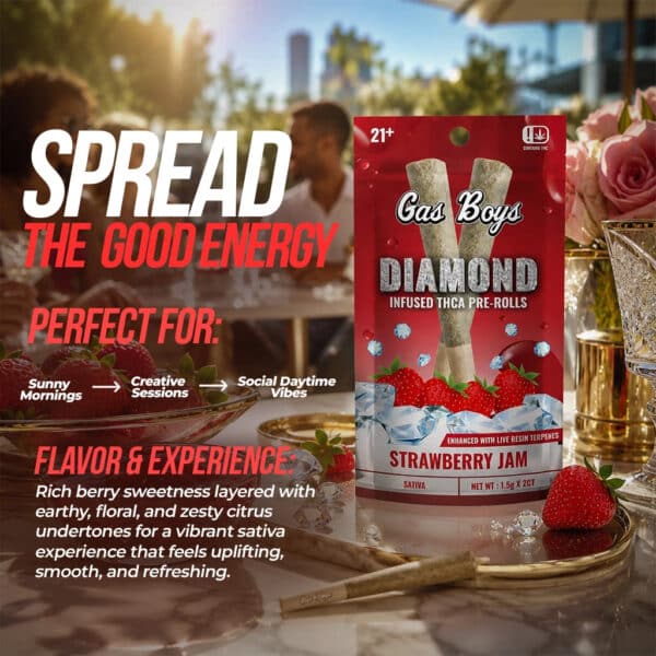 Gas Boys Strawberry Jam Diamond Infused Pre-rolls – 1.5g, 2ct Pouch