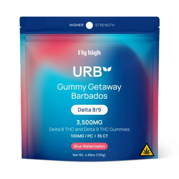 URB Gummy Getaway Barbados D8/D9 Gummies 35ct 3500mg Blue Watermelon